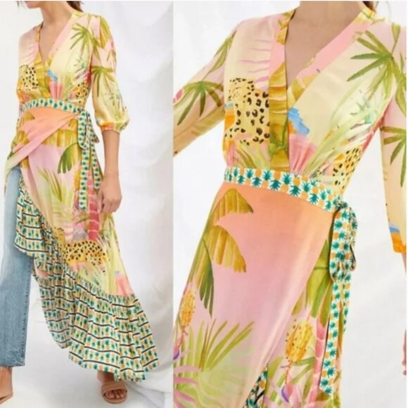 Farm Rio Tiger Tropical Print Wrap Maxi Dress size L - Picture 7 of 9